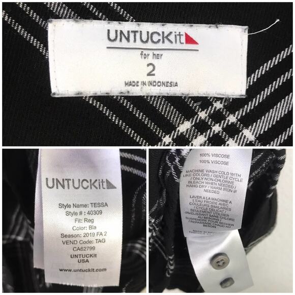 UNTUCKit for Her Tessa Plaid Wrap Tie Front Button Up Shirt Dress Black White 2 - Picture 12 of 13